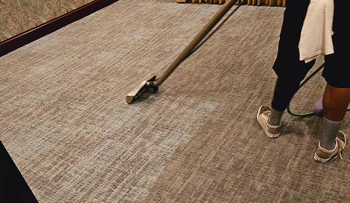 Professional color restoration of carpet using equipment