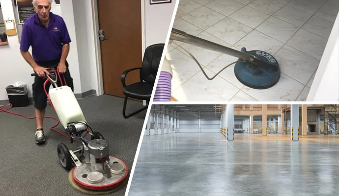 Collage of carpet cleaning, tile grout cleaning and cleaned tile floor Collage of carpet cleaning, tile grout cleaning and cleaned tile floor