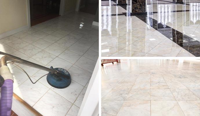 Collage of ceramic porcelain and marble tiles
